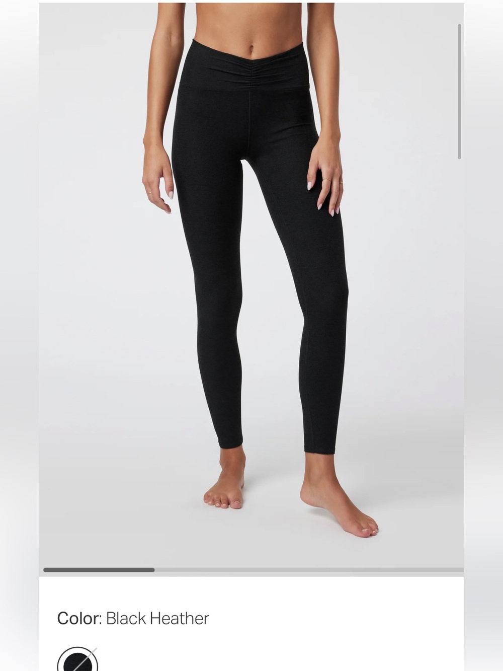 Vuori Elevation Ruched Leggings Black Heather V Waist Yoga Pilates S 26”